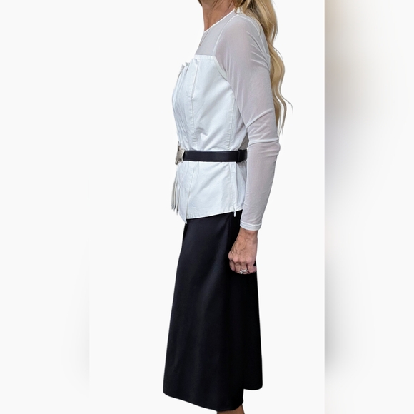 Anne Fontaine Sheer Pleated Corset-Style Blouse – Ivory Mesh Top Size 40 - Picture 3 of 11